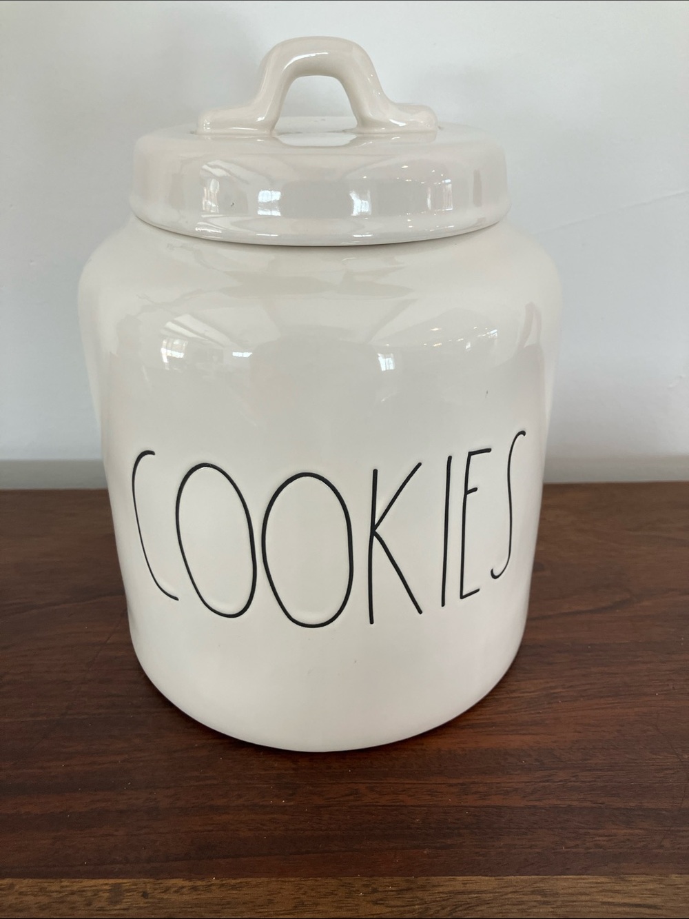 Rae Dunn lidded Ceramic 'COOKIES' Jar with Black Lettering